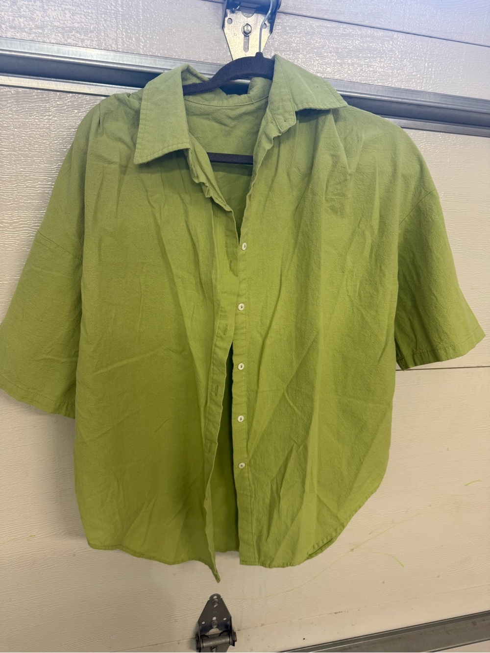 Green Short-Sleeve Button-Up Shirt and shorts Casual women’s set